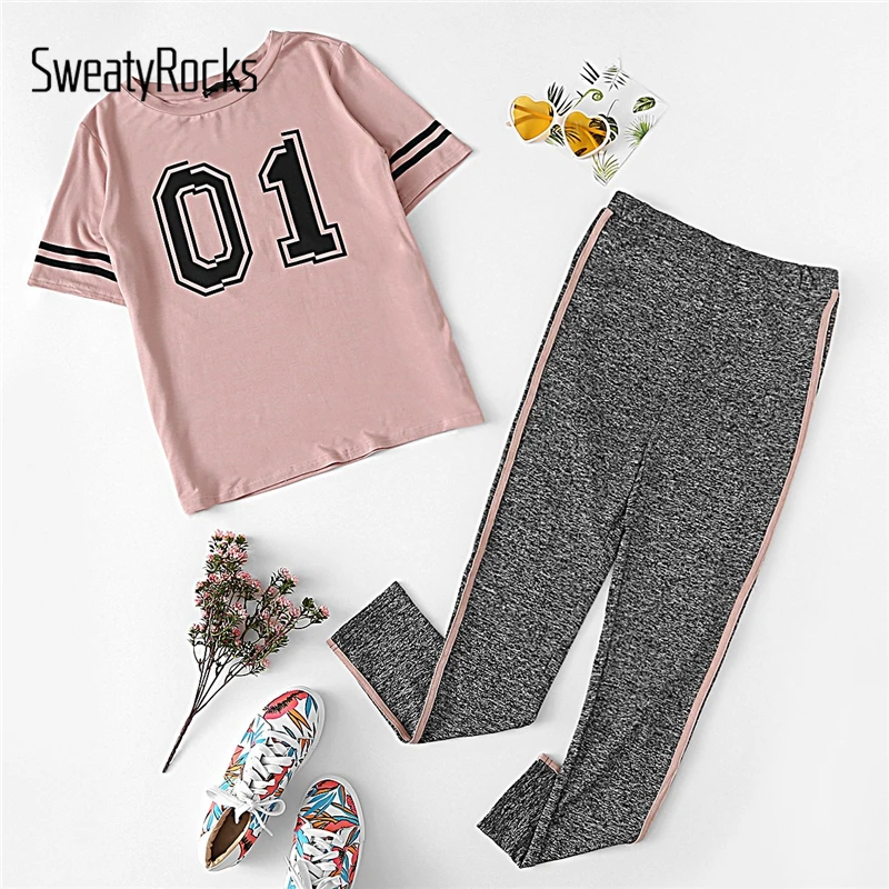 SweatyRocks Contrast Tape Letter Print Top And Leggings Set Activewear Short Sleeve Women Tracksuit Spring Casual 2 Piece Set
SweatyRocks Contrast Tape Letter Print Top And Leggings Set Activewear Short Sleeve Women Tracksuit Spring Casual 2 Piece Set