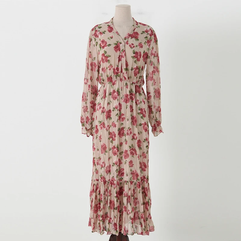PERHAPS U Korean version apricot black print floral v neck chiffon ruched long sleeve maxi dress spring summer beach D1159
PERHAPS U Korean version apricot black print floral v neck chiffon ruched long sleeve maxi dress spring summer beach D1159