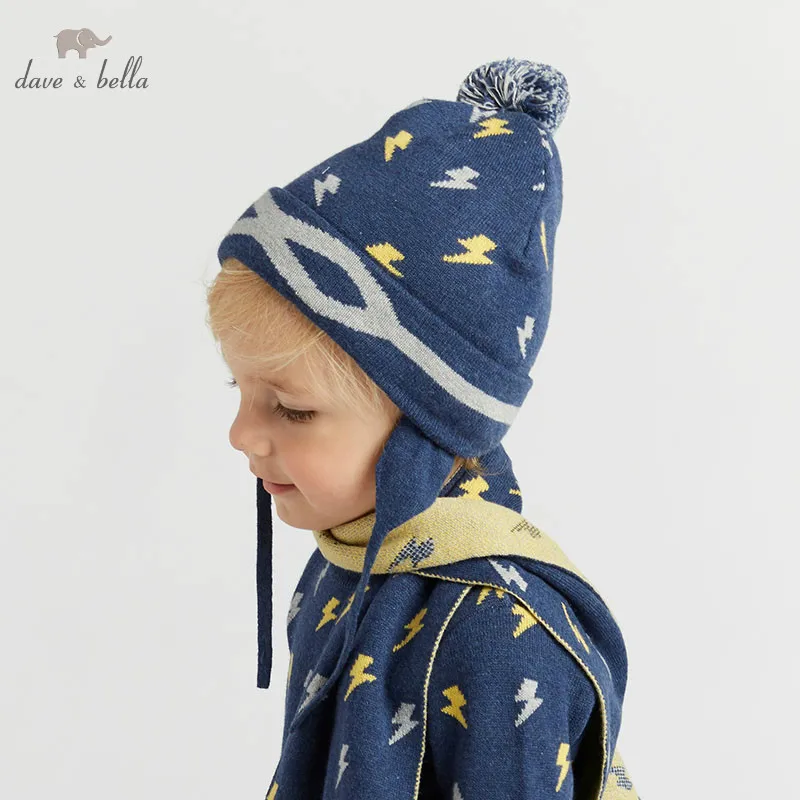 Вязаная шапка с принтом для маленьких мальчиков темно-синий цвет Осень-зима DBJ8304-1