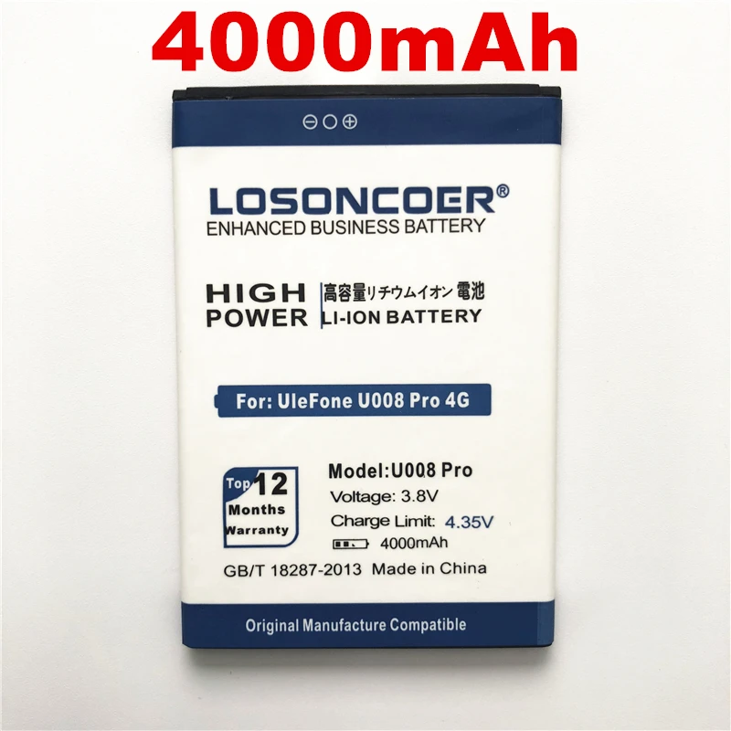 100% Original LOSONCOER 4000mAh U008 Pro For UleFone U008 Pro 4G Smartphone 5.0inch MTK6737 Quad-core- Battery
100% Original LOSONCOER 4000mAh U008 Pro For UleFone U008 Pro 4G Smartphone 5.0inch MTK6737 Quad-core- Battery