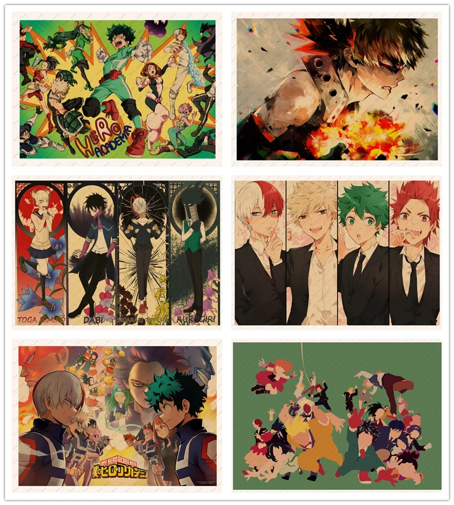 My Hero AcademiaMidoriya IzukuAll Mightbakugou katsukiKraft Poster Wall sticker Japanese Anime Poster Retro Poster