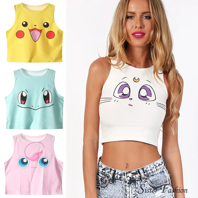 2015 New Women Cartoon Design Sexy Pink Crop Top Cool Summer Pokemon Printing Sleeveless Tee Daily T shirt
2015 New Women Cartoon Design Sexy Pink Crop Top Cool Summer Pokemon Printing Sleeveless Tee Daily T shirt