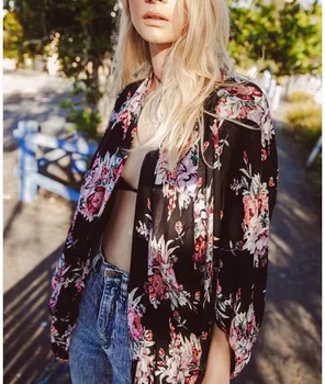 Floral Chiffon Blouses Long Sleeve Loose Print Beach Kimono Cardigan Black Summer Bohemian Long Clothing camisa mujer F039
Floral Chiffon Blouses Long Sleeve Loose Print Beach Kimono Cardigan Black Summer Bohemian Long Clothing camisa mujer F039