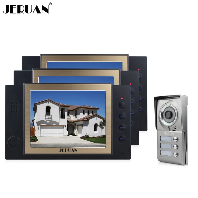 

JERUAN TFT LCD Video Door Phone System Doorbell Speaker Doorphone Recording Photo Taking 3 House 1 Outdoor Intercom