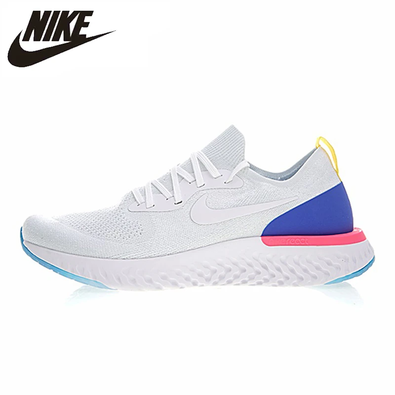 

Nike Epic React Flyknit Women Running Shoes White Blue Sneakers Sport Outdoor Breathable AQ0070-600