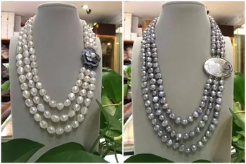 Customized 3 rows 9-10mm 19 inches Natural Grey white pink purple rice freshwater pearls Baroque Necklace
Customized 3 rows 9-10mm 19 inches Natural Grey white pink purple rice freshwater pearls Baroque Necklace