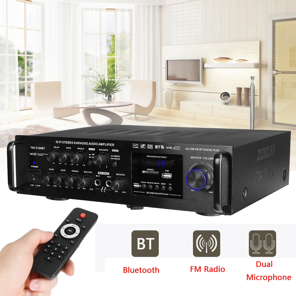 HIFI Stereo Karaoke 2000W Home Car Bluetooth Karaoke Amplifier Audio AmplifiersWireless Version Digital Audio Amplifiers
HIFI Stereo Karaoke 2000W Home Car Bluetooth Karaoke Amplifier Audio AmplifiersWireless Version Digital Audio Amplifiers