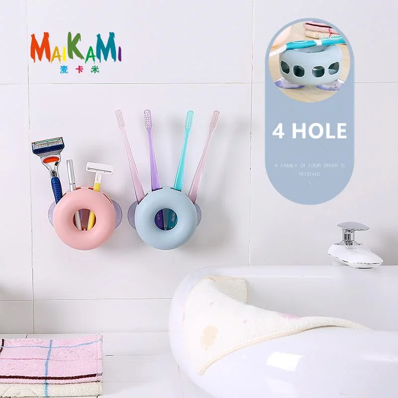 

Suction Hooks 4 Position Tooth Brush Holder Bathroom Sets Cute Donuts Sucker Toothbrush Holder