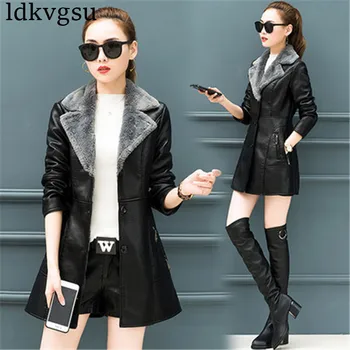 2020 Autumn Winter Leather Women Thick Long section Coat New Korean Slim Plus Velvet PU Leather Windbreaker Jacket v349
2020 Autumn Winter Leather Women Thick Long section Coat New Korean Slim Plus Velvet PU Leather Windbreaker Jacket v349