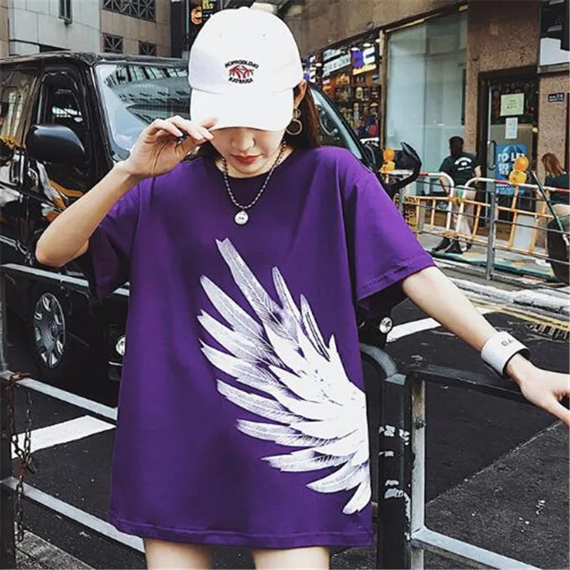 Summer T-shirt Korean version of the new personality wings print loose short-sleeved T-shirt ladies long cotton bottoming shirt
Summer T-shirt Korean version of the new personality wings print loose short-sleeved T-shirt ladies long cotton bottoming shirt
