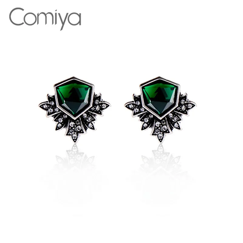 Comiya Brincos Punk Fashion Antique Silver Color Zinc Alloy Epoxy Resin Stone Stud Earrings Pendientes Hombre Post Lady Earring | Украшения