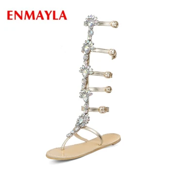 ENMAYLA New fashion summer women crystal buckle strap Long tube Sandals lady round toe fashion shining flat with ZYL448 
ENMAYLA New fashion summer women crystal buckle strap Long tube Sandals lady round toe fashion shining flat with ZYL448