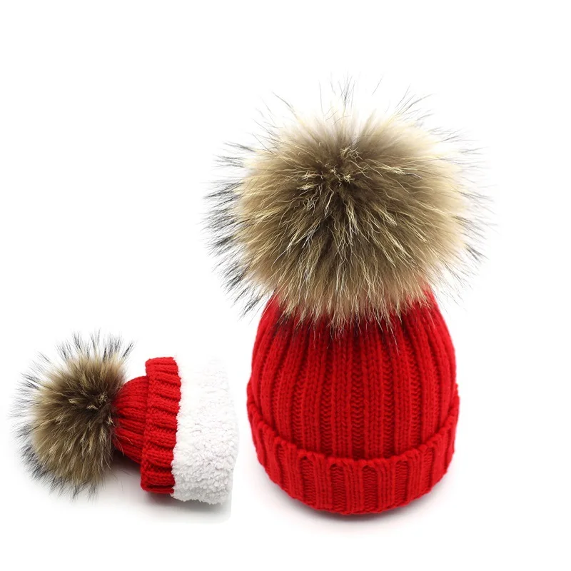 Ski Children  Winter Warm  Kids  Baby Ball Hat PomPom  Knitted Caps Fur