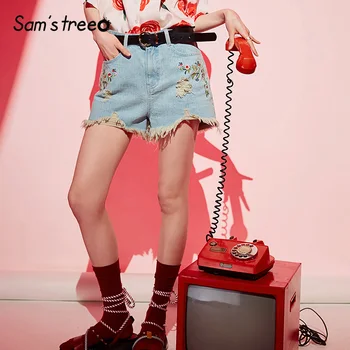 Samstree Women Hole Denim Shorts High Waist Flowers Embroidery Shorts Jeans Pants Cuffs Edge Office Ladies Ripped Shorts 2019
Samstree Women Hole Denim Shorts High Waist Flowers Embroidery Shorts Jeans Pants Cuffs Edge Office Ladies Ripped Shorts 2019