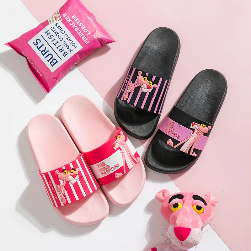 

Cartoon Pink Panther kapcie Summer Slippers Women Non-slip laides beach slides chinelo pantuflas Pantofle domowe flip flops new