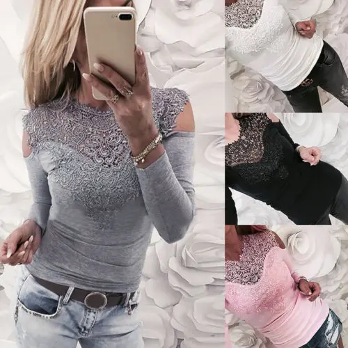 Meihuida 2019 New Women Sexy Solid Lace Cold Shoulder Long Sleeve Slim Top T-Shirts Brief Womens Ladies Casual T Shirt Tops 
Meihuida 2019 New Women Sexy Solid Lace Cold Shoulder Long Sleeve Slim Top T-Shirts Brief Womens Ladies Casual T Shirt Tops