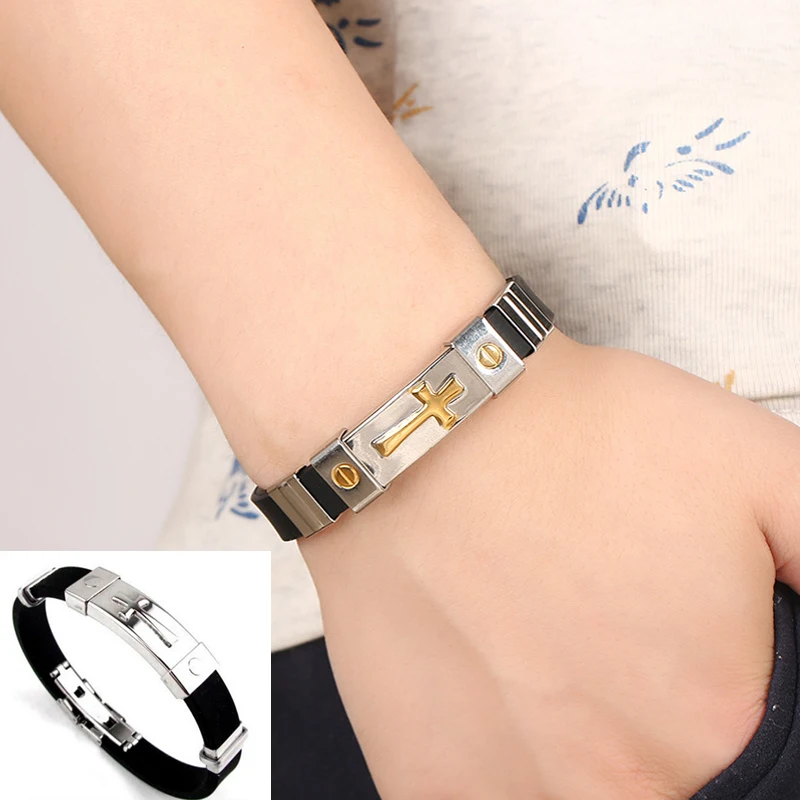 LNRRABC Black Color Cross Silicone Titanium Steel Bracelet Men's Hand Ring Cuff Bracelets Bangles For Men Fashion Jewelry
LNRRABC Black Color Cross Silicone Titanium Steel Bracelet Men's Hand Ring Cuff Bracelets Bangles For Men Fashion Jewelry