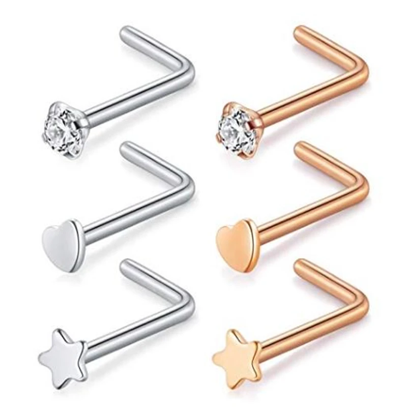 JFORYOU20G 6PCS Nose Studs Screw L Bend Shape Stainless Steel Cubic Zirconia Heart Top Nose Piercing Body Jewelry Rose
JFORYOU20G 6PCS Nose Studs Screw L Bend Shape Stainless Steel Cubic Zirconia Heart Top Nose Piercing Body Jewelry Rose