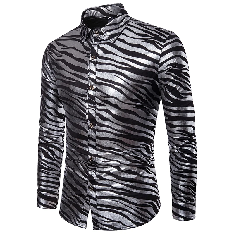 Men Shirt Shiny Zebra Striped Shirt Causal Slim Fit Long Sleeve Mens Dress Shirts Nightclub Party Prom Gold Bronzing Streetwear
Men Shirt Shiny Zebra Striped Shirt Causal Slim Fit Long Sleeve Mens Dress Shirts Nightclub Party Prom Gold Bronzing Streetwear