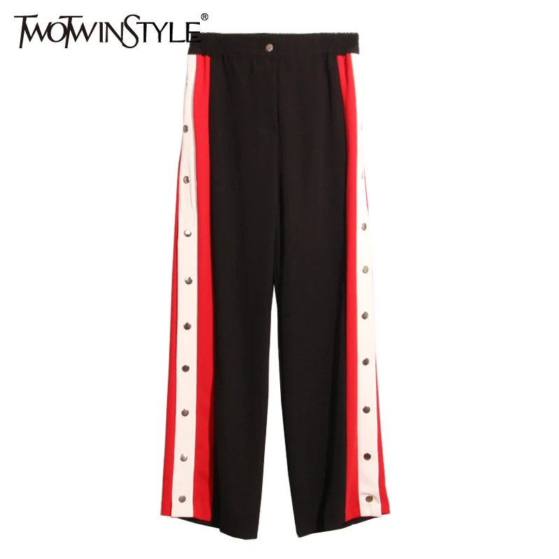 TWOTWINSTYLE 2019 Summer Women Straight Trousers Female Striped Pants Big Sizes High Waist Elastic Casual Long Clothes Loose
TWOTWINSTYLE 2019 Summer Women Straight Trousers Female Striped Pants Big Sizes High Waist Elastic Casual Long Clothes Loose