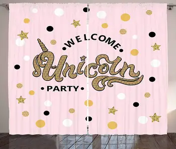Unicorn Party Curtains Hand Drawn Lettering with Pale Pink Dots and Stars Background Living Room Bedroom Window Decor Panel 
Unicorn Party Curtains Hand Drawn Lettering with Pale Pink Dots and Stars Background Living Room Bedroom Window Decor Panel