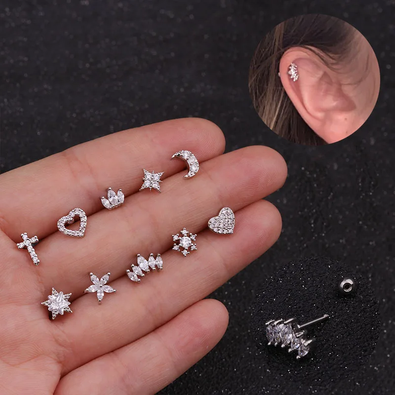 Cz Moon Star Flower Tiny Cartilage Earring Small Cartilage Stud Ear Helix Piercing Jewelry Tragus Conch Earring Stud
Cz Moon Star Flower Tiny Cartilage Earring Small Cartilage Stud Ear Helix Piercing Jewelry Tragus Conch Earring Stud