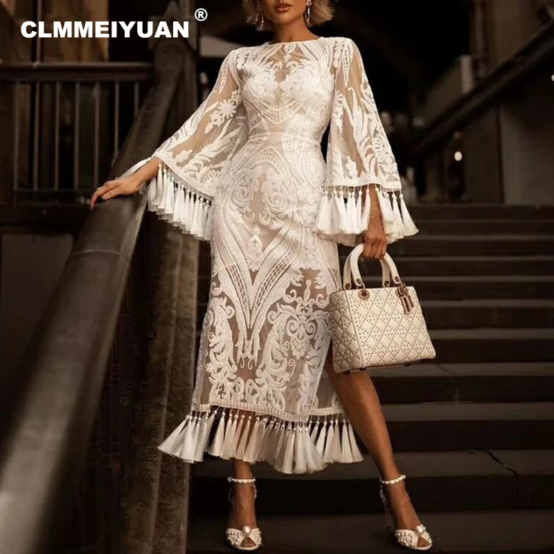 Luxury Sequin Embroidery Maxi Dress Women Elegant Fashion Long Flare Sleeve Evening Party Dresses Sexy Split Tassels Vestidos
Luxury Sequin Embroidery Maxi Dress Women Elegant Fashion Long Flare Sleeve Evening Party Dresses Sexy Split Tassels Vestidos