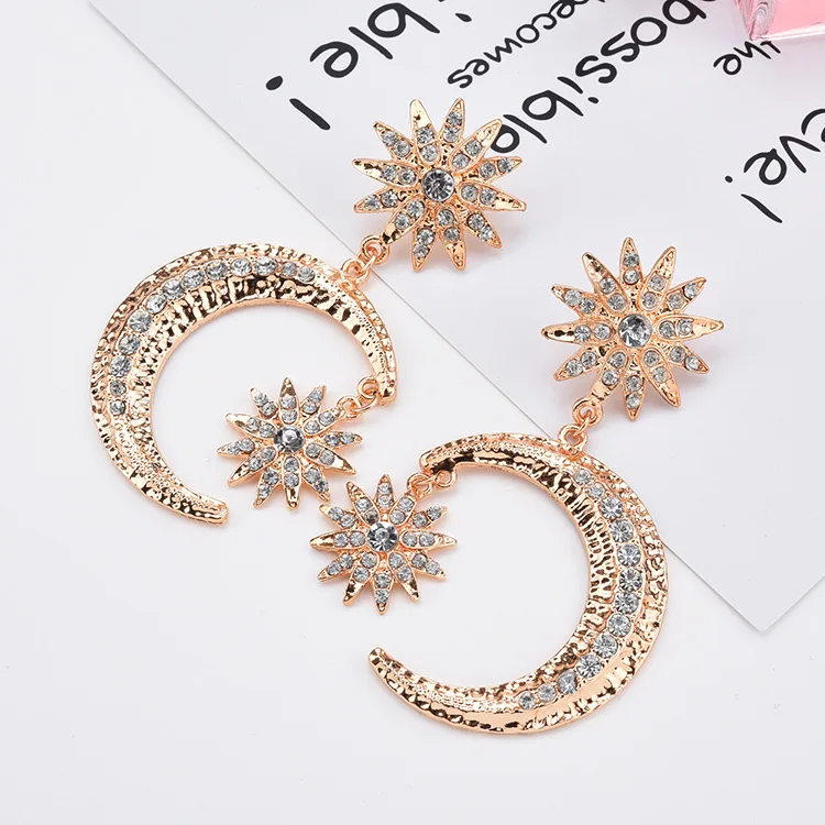 HOCOLE Big luxury Sun Moon Drop Earrings Rhinestone Punk Earrings for women Jewelry Golden boho vintage statement earrings
HOCOLE Big luxury Sun Moon Drop Earrings Rhinestone Punk Earrings for women Jewelry Golden boho vintage statement earrings