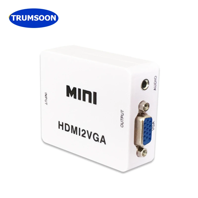 Trumsoon HDMI to VGA Converter with Audio 1080P HDMI2VGA Adapter Connector for PC Laptop HDTV Projector Monitor
Trumsoon HDMI to VGA Converter with Audio 1080P HDMI2VGA Adapter Connector for PC Laptop HDTV Projector Monitor