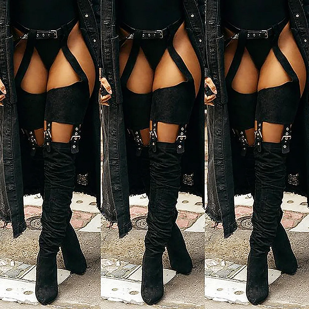 2019 New Rihanna Flock High Boots Fashion Winter Over Knee Heeled Boots Strap Solid Pointed Toe Square Heel Zip Pant
2019 New Rihanna Flock High Boots Fashion Winter Over Knee Heeled Boots Strap Solid Pointed Toe Square Heel Zip Pant