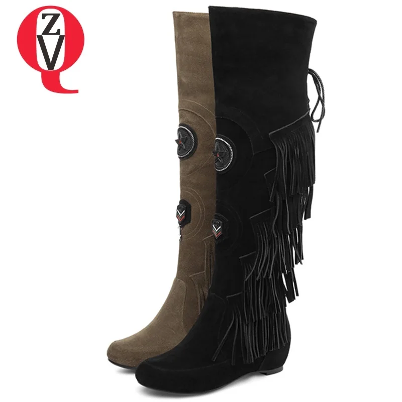 ZVQ women shoes 2018 winter new fashion concise cow suede round toe med height increasing fringe two colors lady knee high boots 
ZVQ women shoes 2018 winter new fashion concise cow suede round toe med height increasing fringe two colors lady knee high boots