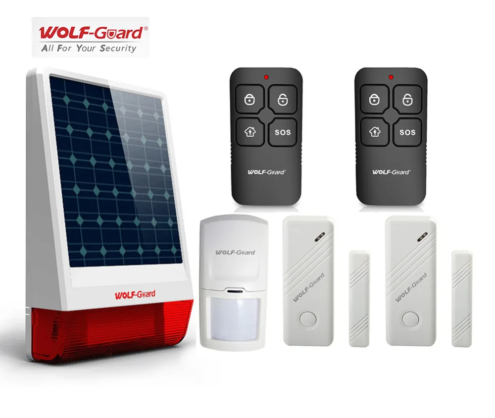 Wolf-Guard DIY Wireless Outdoor Weather-Proof Solar Siren Security Alarm Burglar System Door Sensor PIR Motion Detector Keyfobs
Wolf-Guard DIY Wireless Outdoor Weather-Proof Solar Siren Security Alarm Burglar System Door Sensor PIR Motion Detector Keyfobs