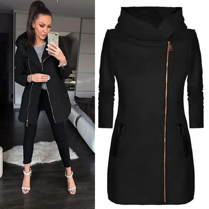 Women Fashion Basic Jackets Long Sleeve Slim Side Open Hoodie Zip Front gray Coat Casual black Coat Outwear Long Jacket
Women Fashion Basic Jackets Long Sleeve Slim Side Open Hoodie Zip Front gray Coat Casual black Coat Outwear Long Jacket