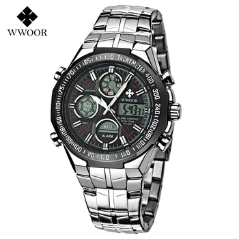WWOOR Men's Waterproof Sports Watches Men Dual Display Led Clock Male Army Military Quartz Wristwatches Relogio Masculino 8019
WWOOR Men's Waterproof Sports Watches Men Dual Display Led Clock Male Army Military Quartz Wristwatches Relogio Masculino 8019