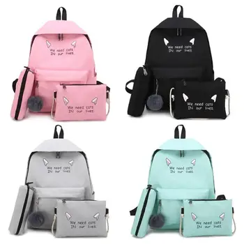 4pcs/set Cartoon Printing Canvas Women Backpack Shoulder Hairball Pendant Backpack Female Mochila Feminina
4pcs/set Cartoon Printing Canvas Women Backpack Shoulder Hairball Pendant Backpack Female Mochila Feminina