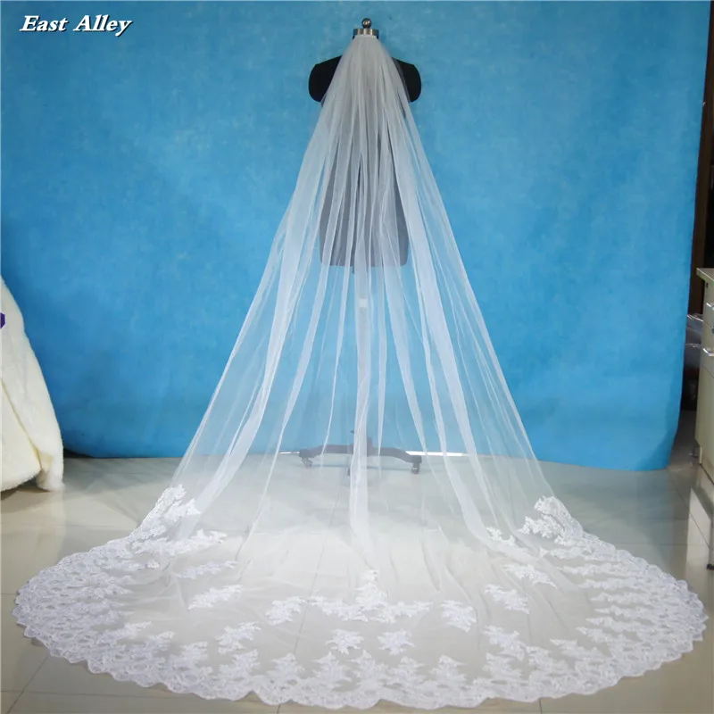 

1 Tier 118" (300cm) Long Bridal Veil Lace Cathedral Long Wedding Veil with Comb