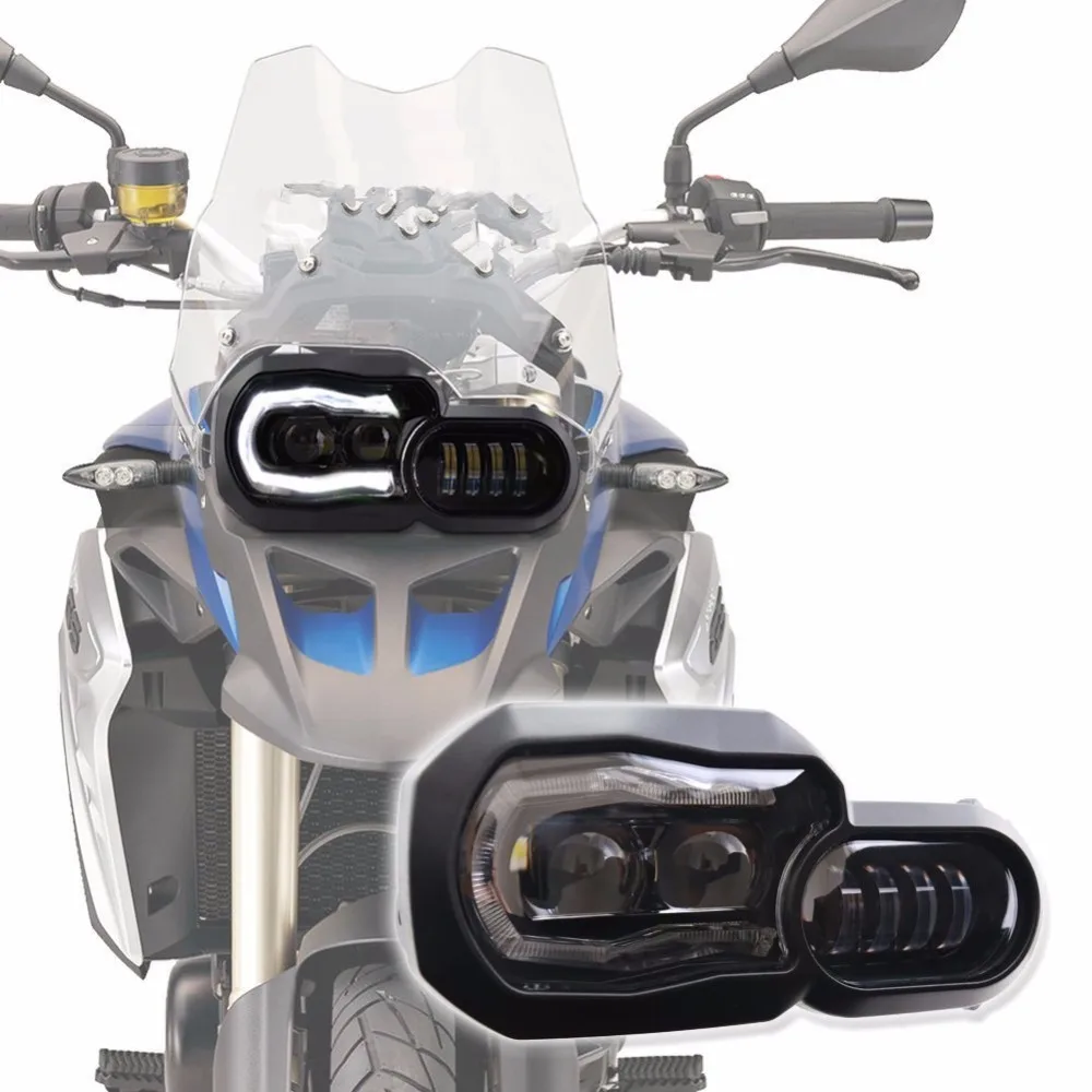 BMW moto LED Headlight High Low Beam with Angel Eyes DRL Assembly Kit and Replacement Headlight For BMW F650GS