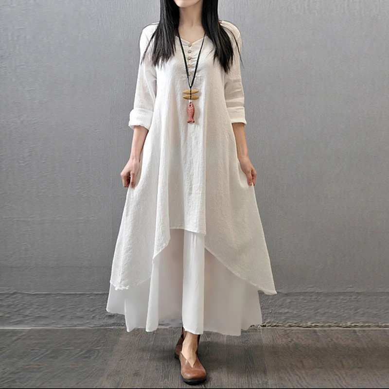 White 5XL Plus Size Long Sleeve Autumn Dress Women V-neck 2 Layer Asymmetric Casual Maxi Long Dress Ladies Summer Sundress 2019
White 5XL Plus Size Long Sleeve Autumn Dress Women V-neck 2 Layer Asymmetric Casual Maxi Long Dress Ladies Summer Sundress 2019