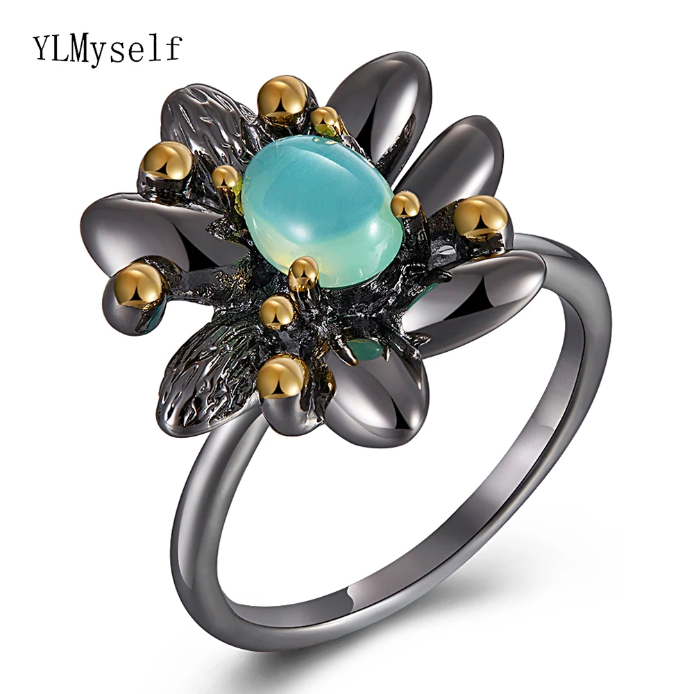 Lt Blue Opal stone ring anel female Black flower jewellery Copper anti allergy metal Lovely rings Top quality Jewelry for women
Lt Blue Opal stone ring anel female Black flower jewellery Copper anti allergy metal Lovely rings Top quality Jewelry for women