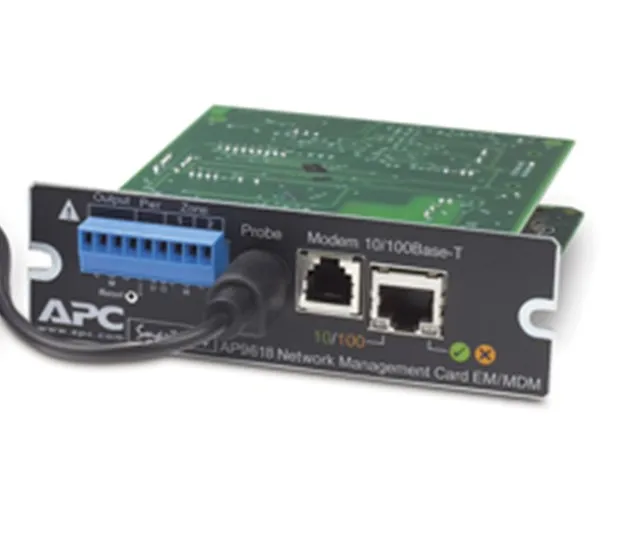 APC Monitoring Card AP9618 Management Card Modem, Telephone Input Remote Management and Telephone Output Alarm
APC Monitoring Card AP9618 Management Card Modem, Telephone Input Remote Management and Telephone Output Alarm