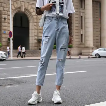 Nonis Holes Women Ankle Length Holes Loose Jeans Summer High Waist Daddy Beggar Cotton Denim Pants Letter Print No Stretch 2019
Nonis Holes Women Ankle Length Holes Loose Jeans Summer High Waist Daddy Beggar Cotton Denim Pants Letter Print No Stretch 2019