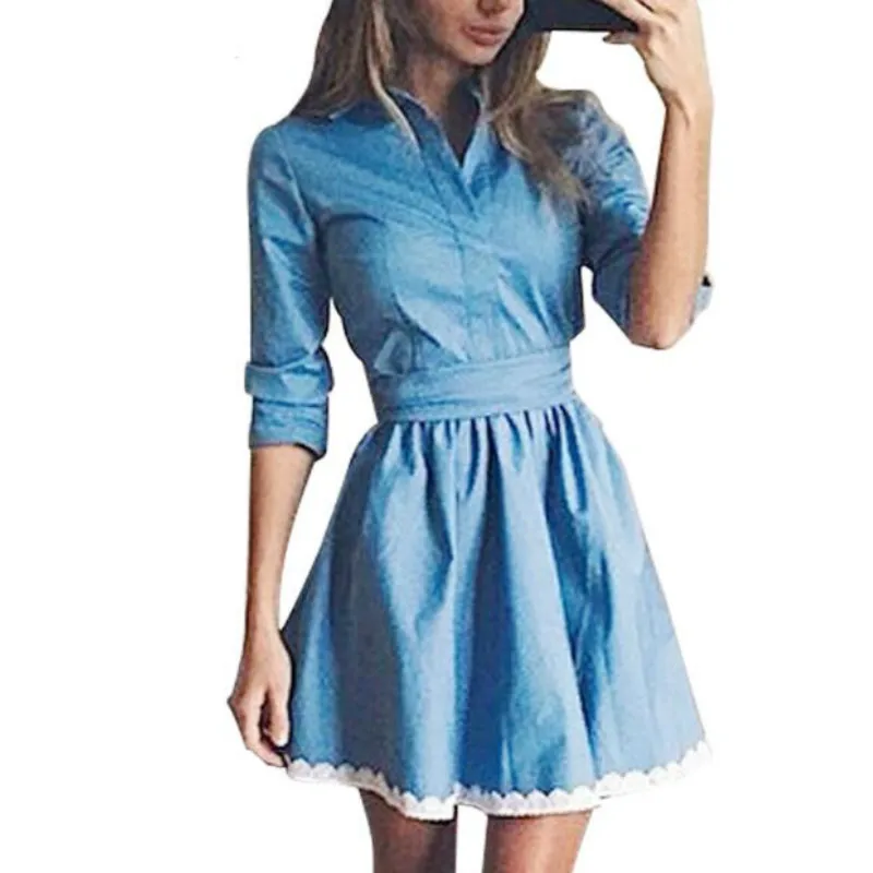 2019 Spring Winter New Fashion Women Denim Dress Long Sleeve Casual Slim Dresses Vintage Work Clothes Vestidos
2019 Spring Winter New Fashion Women Denim Dress Long Sleeve Casual Slim Dresses Vintage Work Clothes Vestidos