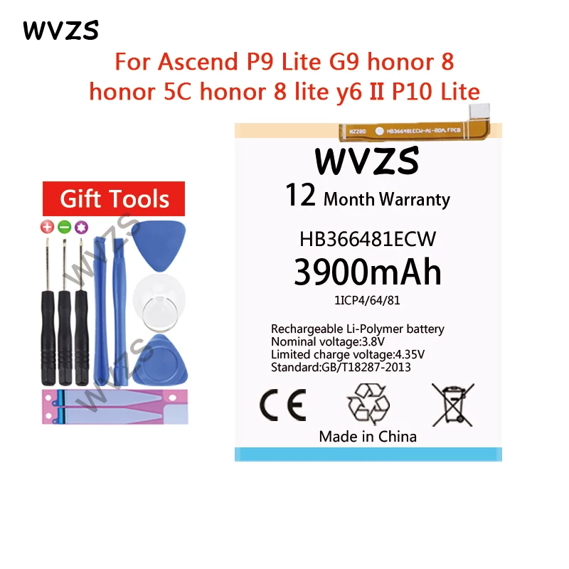 wvzs 3900mAh Battery HB366481ECW For Huawei P9 Lite G9 honor 8 honor 5C p8 lite y6 II DL00 P10 Lite WAS-L03T LX2J P20 Lite
wvzs 3900mAh Battery HB366481ECW For Huawei P9 Lite G9 honor 8 honor 5C p8 lite y6 II DL00 P10 Lite WAS-L03T LX2J P20 Lite