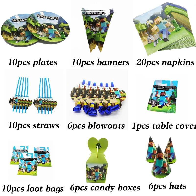 Minecraft theme party decorations baby shower party supplies Minecraft theme paper plates cups napkins banners blowouts
Minecraft theme party decorations baby shower party supplies Minecraft theme paper plates cups napkins banners blowouts