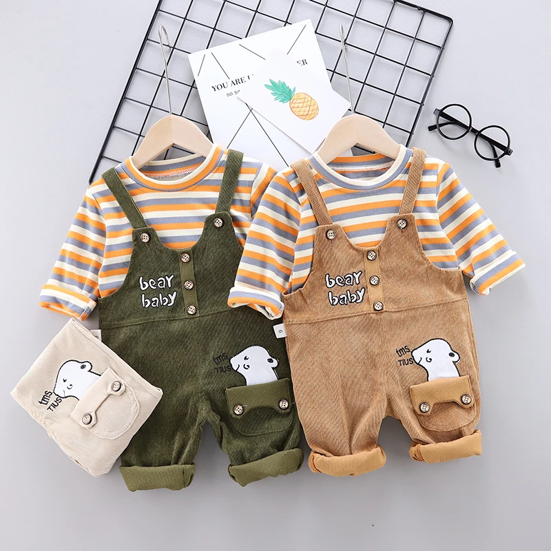 Autumn Baby Boys Girl Clothes Sets Children Striped Long Sleeve Cartoon Strap Pants Suits Toddler Cotton Clothing Kid Tracksuits
Autumn Baby Boys Girl Clothes Sets Children Striped Long Sleeve Cartoon Strap Pants Suits Toddler Cotton Clothing Kid Tracksuits