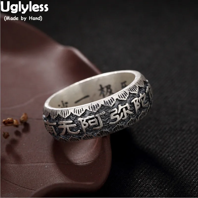 Uglyless Buddhism Namo Amitabha Rings For Men Women Unisex Religious Gift Thai Silver 99% Fine Jewelry Buddha Bless | Украшения и
