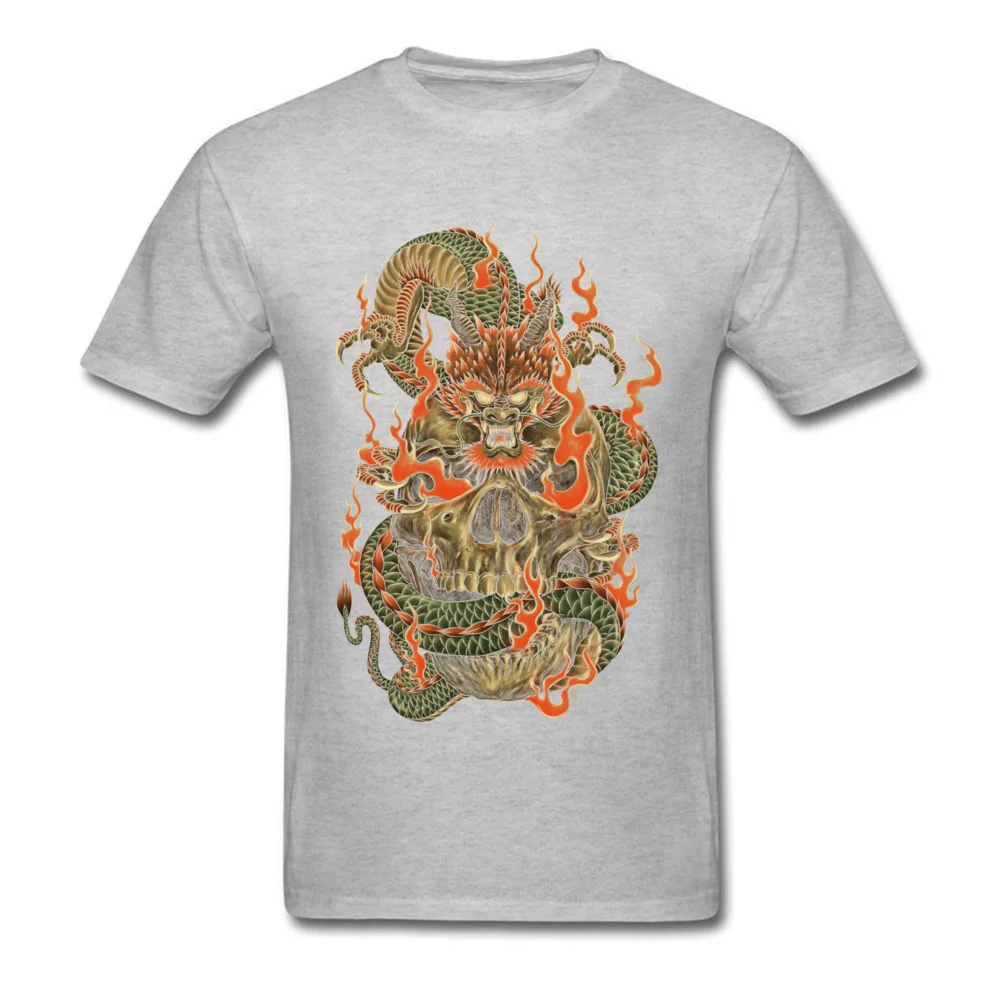 Special Oriental Dragon Design Short Sleeve T-Shirt Summer/Autumn Round Neck All Cotton Tees for Men T Shirt Normal Oriental Dragon grey