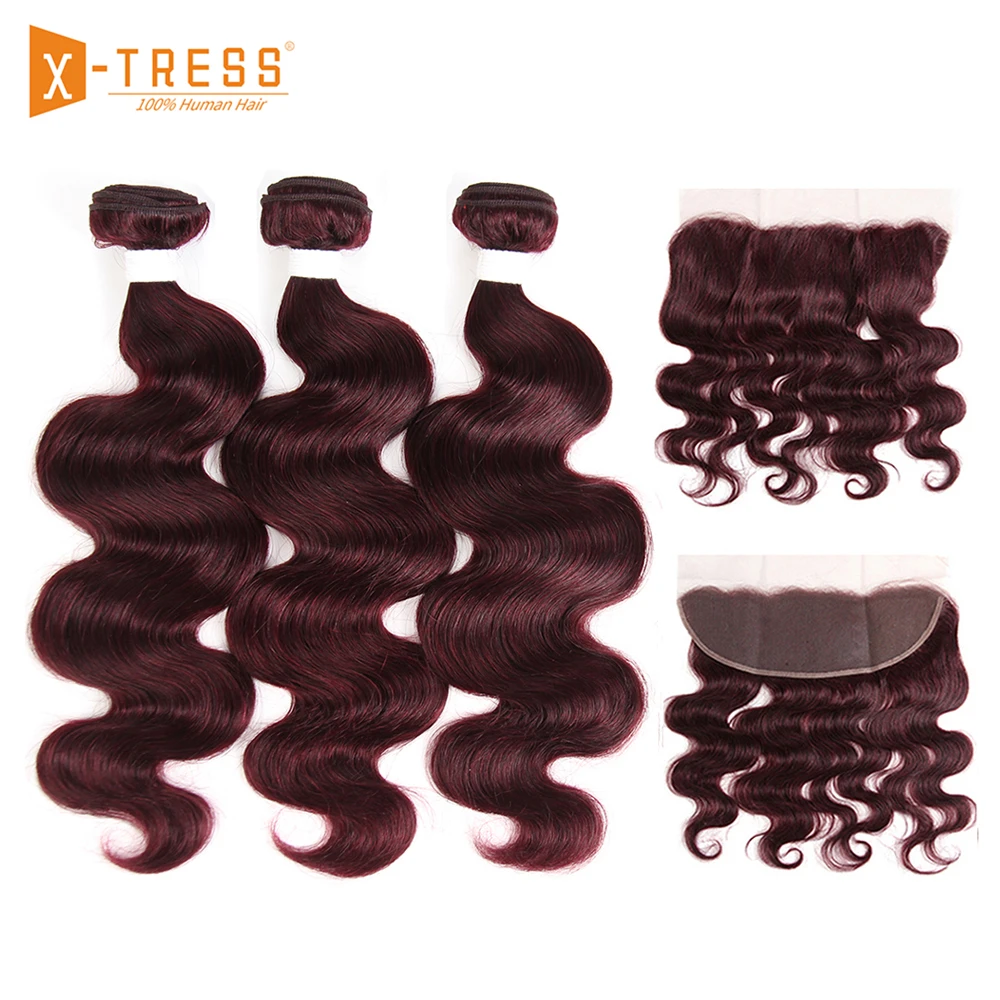 Body Wave 13x4 Lace Frontal With Human Hair Weave 3/4 Bundles X-TRESS 99J/Burgundy Red Color Brazilian Non-Remy Hair Weaving
Body Wave 13x4 Lace Frontal With Human Hair Weave 3/4 Bundles X-TRESS 99J/Burgundy Red Color Brazilian Non-Remy Hair Weaving