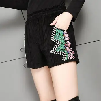 Fall Winter Fashion Designer Women Lady Beading Sequined Black Corduroy Shorts , Autumn Casual Woman Pearls Elastic Waist Shorts
Fall Winter Fashion Designer Women Lady Beading Sequined Black Corduroy Shorts , Autumn Casual Woman Pearls Elastic Waist Shorts