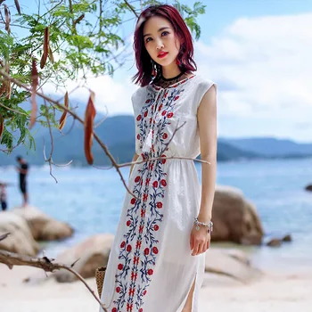 Summer Women's Dress New National Style Embroidery Sleeveless Dark Grain Dress Women Fishion
Summer Women's Dress New National Style Embroidery Sleeveless Dark Grain Dress Women Fishion
